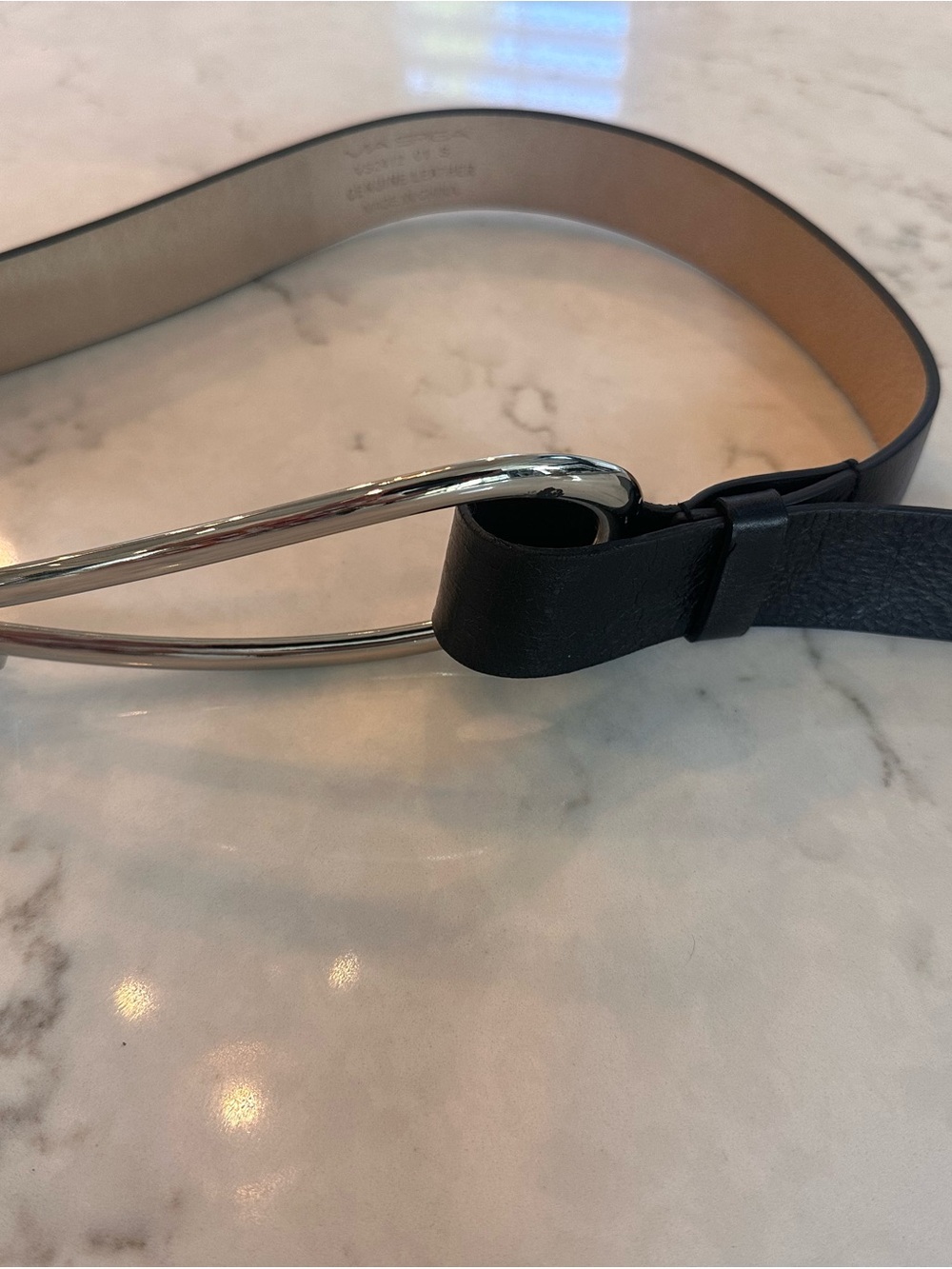 Via Spiga Black Leather Belt with Silver Curved Buckle